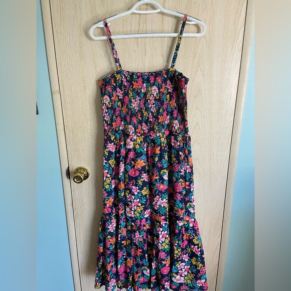 J. Crew Navy Floral Smocked Ruffle Sundress Sz Large - Picture 8 of 14